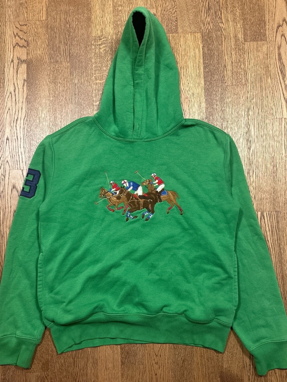 Polo Ralph Lauren Triple Pony Num 3 Green Fleece Hoodie Mens Medium